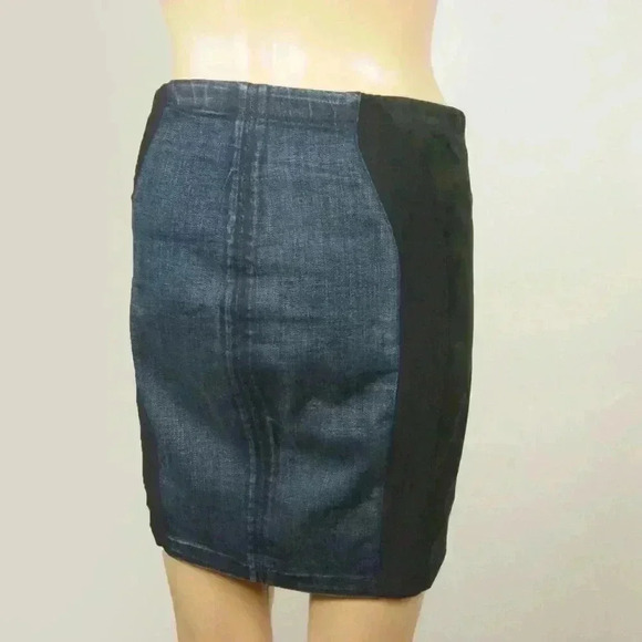 Helmut Lang Denim Blue Black Colourblock Suede Leather Skirt - Picture 4 of 6